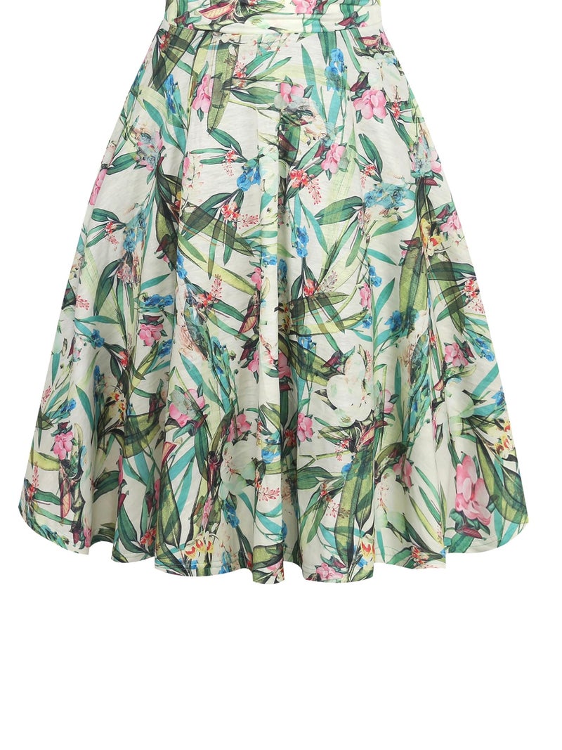 oxiuly Women's V-Neck Cap Sleeve Floral Casual Work Cocktail Swing Dress OX233 (M, Light Green) - Image 4